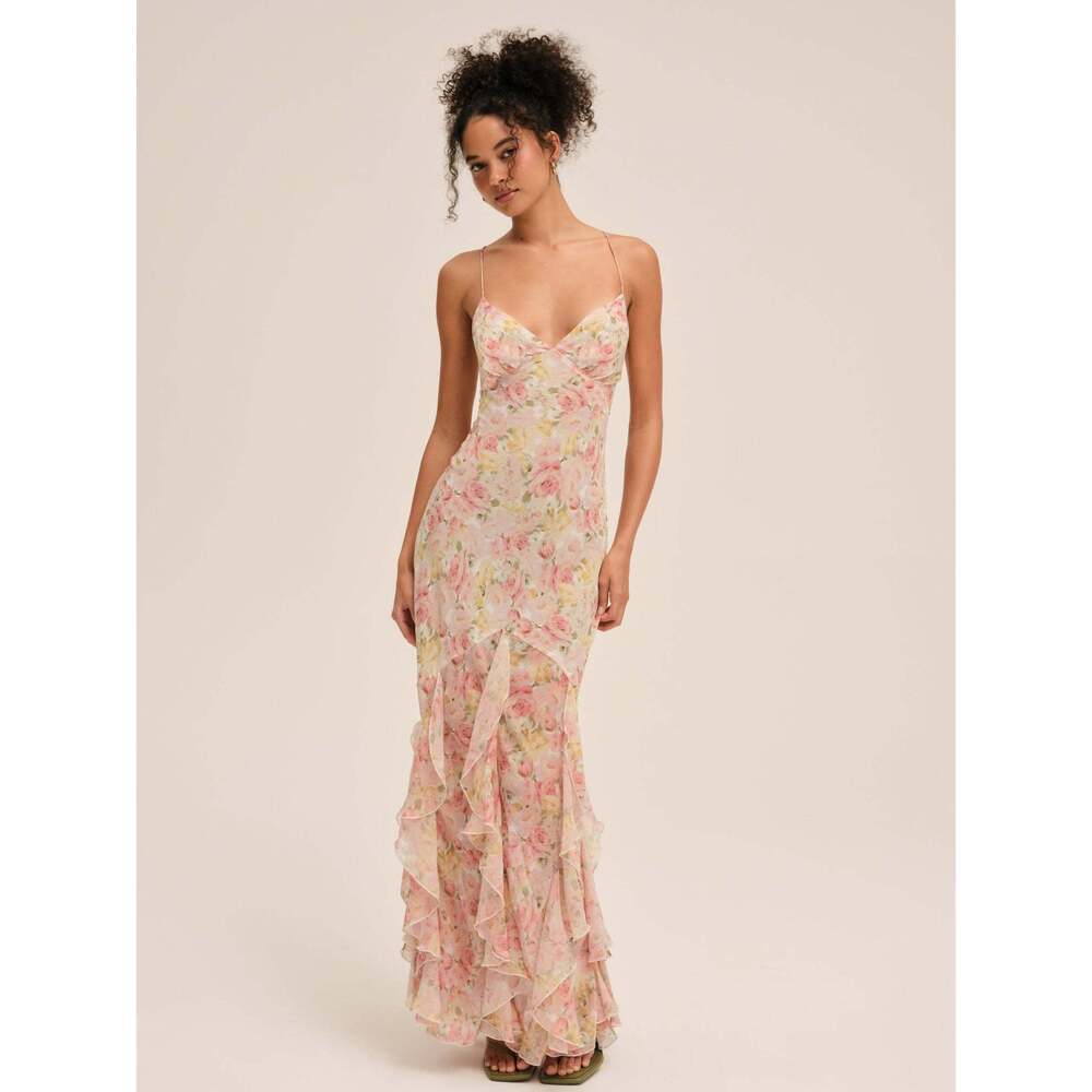For Love & Lemons Elea Maxi Dress L / Peach